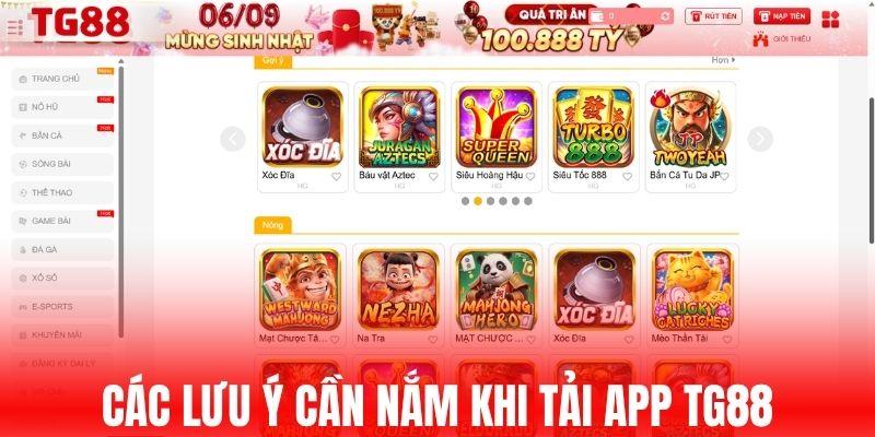 Các lưu ý cần nắm khi tải app TG88