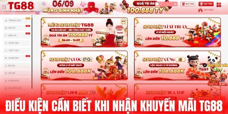 Điều kiện cần biết trước khi nhận khuyến mãi TG88